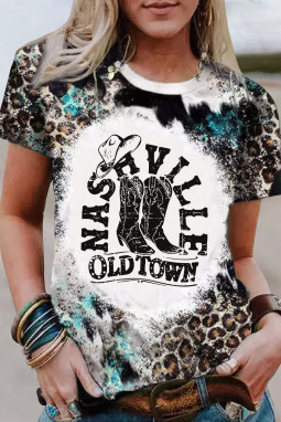 豹纹 NASHVILLE OLD TOWN 图案印花漂白 T 恤