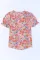 多色混合花卉图案泡泡袖衬衫
