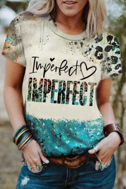 天蓝色 IMPERFECT 西部时尚字母图案 T 恤