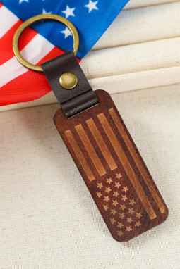 棕色美国国旗复古木皮吊坠钥匙扣
