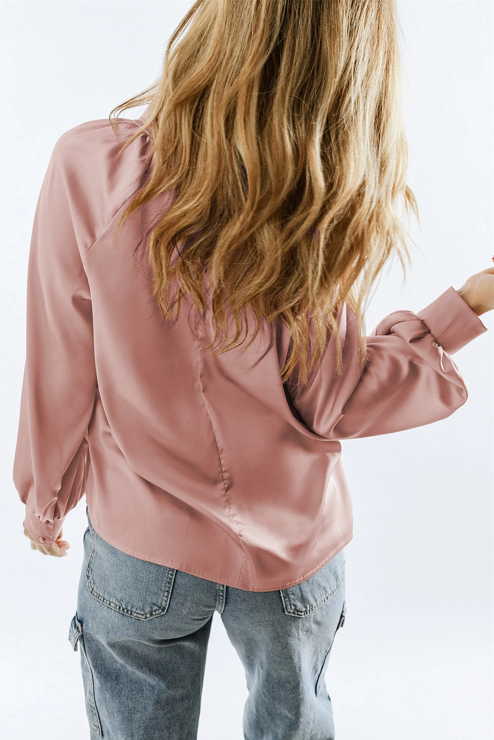 粉色 Twist 高领泡泡袖缎面衬衫 LC25118788