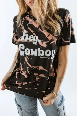 黑色 Hey, Cowboy 扎染印花短袖 T 恤