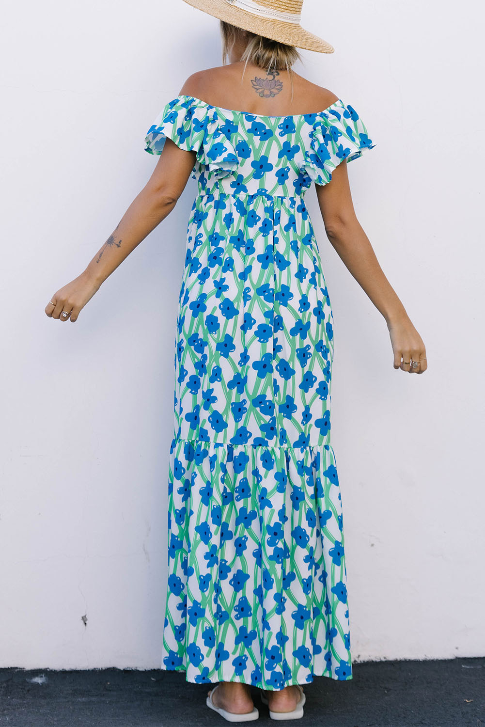 Sky Blue Boho Floral Print Maxi Dress LC6114915