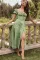 绿色方领泡泡短袖波西米亚花朵长裙
