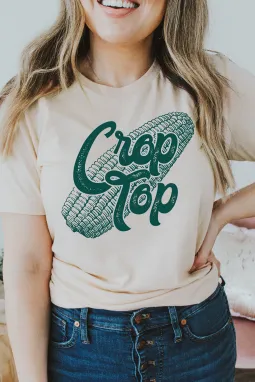 卡其色玉米图案短款 T 恤