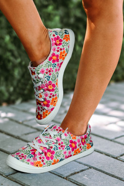 多色花卉图案系带套穿帆布鞋