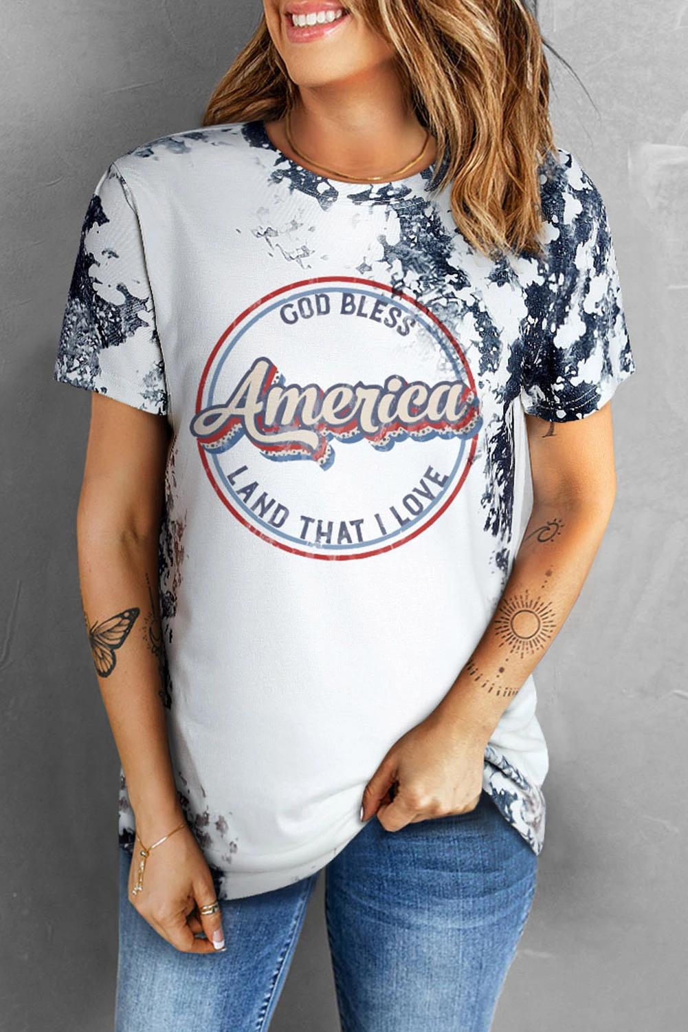 灰色 America 扎染印花短袖 T 恤 LC25220326