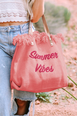 粉色 Summer Vibes 做旧帆布大号托特包