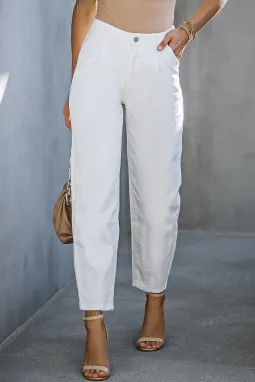 白色纯色高腰休闲裤