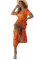 橙色波西米亚风花卉开衩高腰连衣长裙