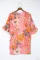 粉色花卉印花荷叶边 3/4 袖宽松版型和服