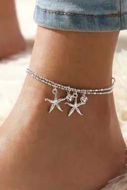 银色海星铃铛双层脚链