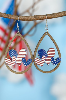 美国国旗心形镂空吊式耳环