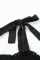 黑色系带带抽褶褶边分层中长连衣裙