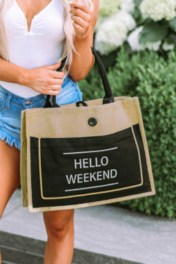 黑色 Hello Weekend 沙滩手提包