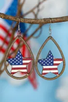 美国国旗星形镂空吊式耳环