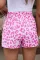 粉色豹纹高腰运动短裤