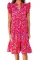 红色波西米亚风花卉荷叶边袖分层连衣裙