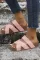 粉色亚麻编织十字交叉镂空套穿拖鞋