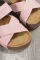 粉色亚麻编织十字交叉镂空套穿拖鞋