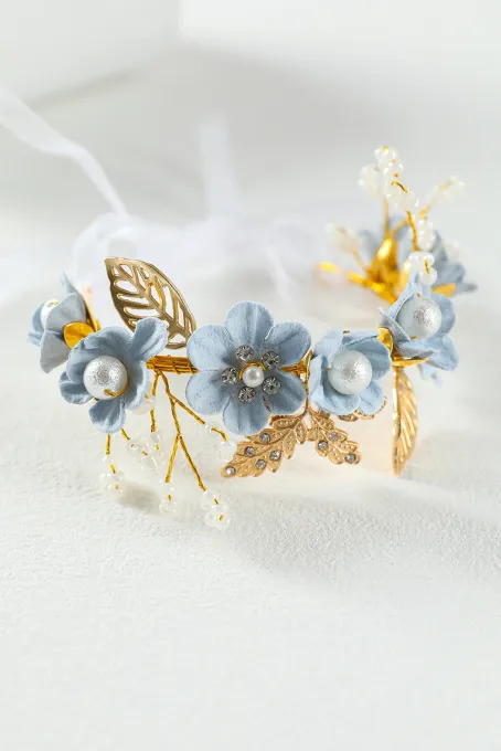 天蓝色合金花朵丝带结婚手链