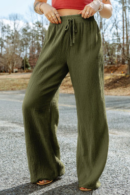 绿色褶皱纹理阔腿裤