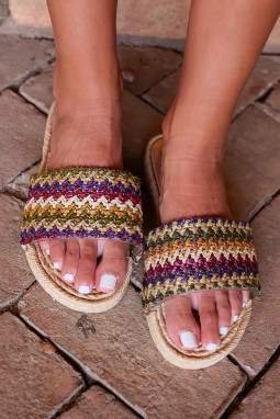Multicolor Bohemian Woven Flat Slippers