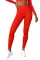 红色皱褶提臀高腰运动紧身裤