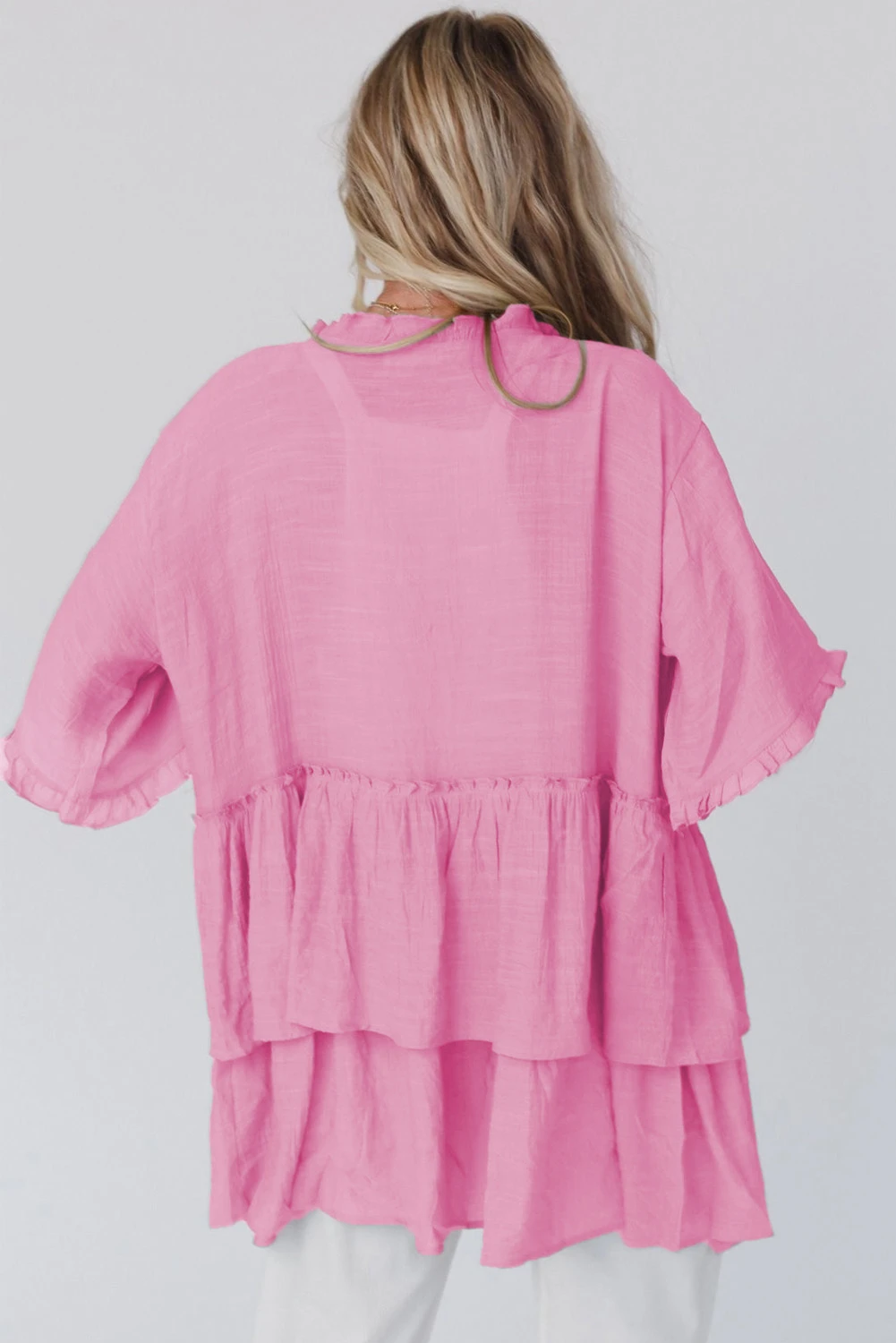 粉色荷叶边半袖开襟和服 LC2541807