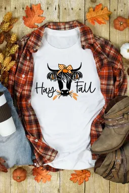 白色 Hay Fall 牛头印花短袖图案 T 恤