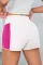 粉色拼色开叉高腰短裤