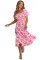 粉色时尚印花皱褶荷叶边层叠连衣裙