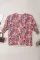 多色花卉印花平行绉缝 3/4 袖束腰女式衬衫
