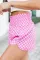 粉色格子高腰运动短裤