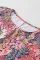 多色花卉印花平行绉缝 3/4 袖束腰女式衬衫