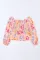粉色花卉印花皱褶长袖荷叶边女式衬衫