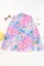 粉色抽象花卉印花纽扣紧身长袖衬衫