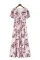 粉色花卉泡泡袖高腰长裙
