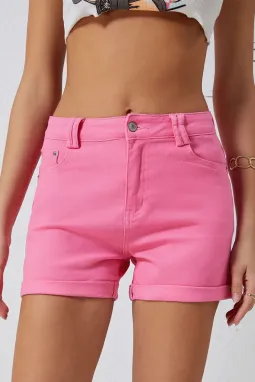 粉色时尚休闲高腰牛仔短裤