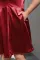 红色大码褶皱泡泡袖合身喇叭形中长连衣裙