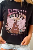 黑色 NASHVILLE 音乐城图案印花短袖 T 恤