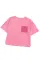 粉色休闲蕾丝贴袋女士 T 恤