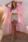 粉色波西米亚扎染大廓形长款和服服