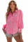 粉色斑马条纹印花灯笼袖衬衫