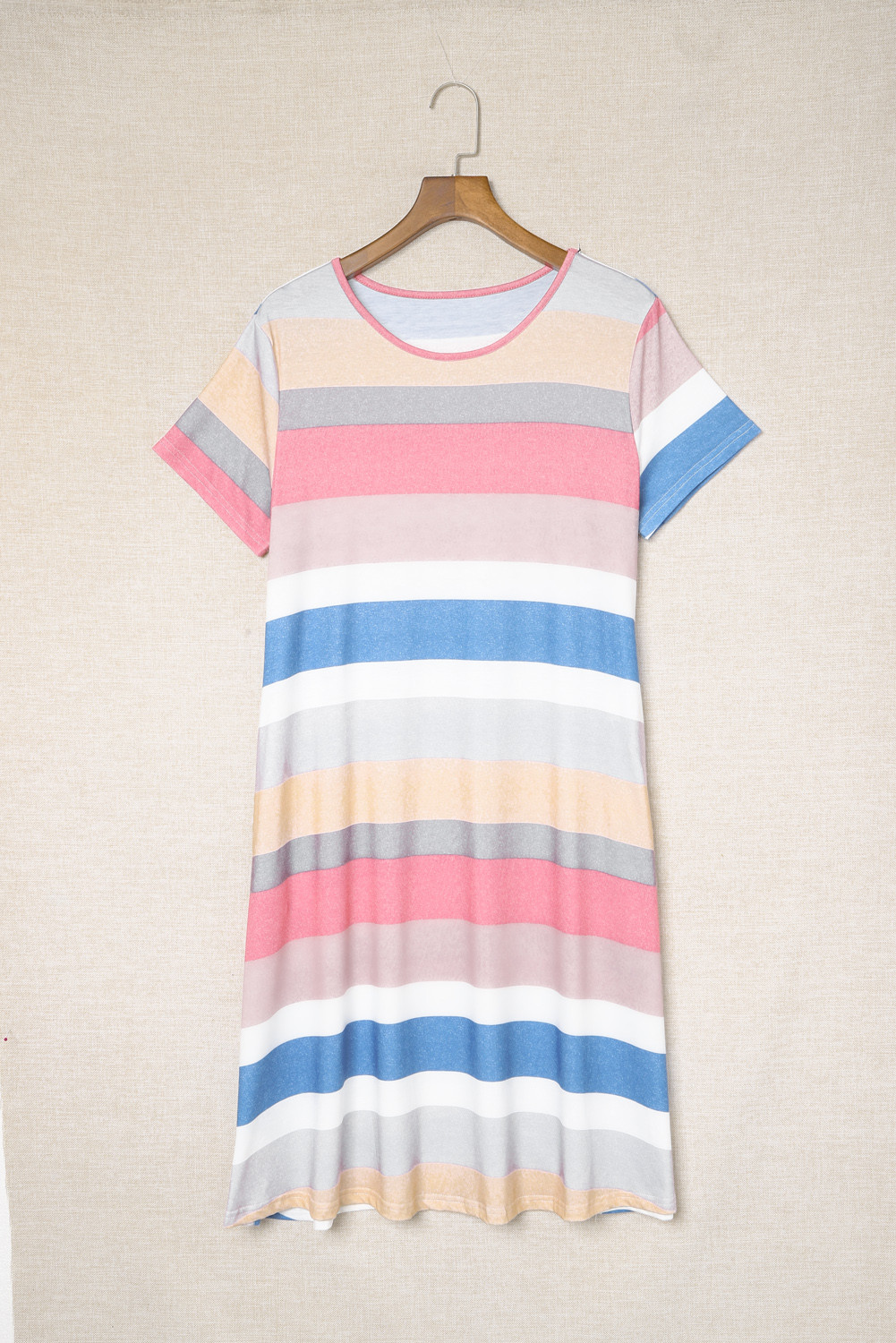 多色条纹口袋 T 恤连衣裙 LC619606