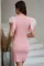 粉色荷叶边薄纱袖罗纹针织紧身连衣裙