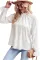 白色褶边小高领波纹泡泡袖衬衫