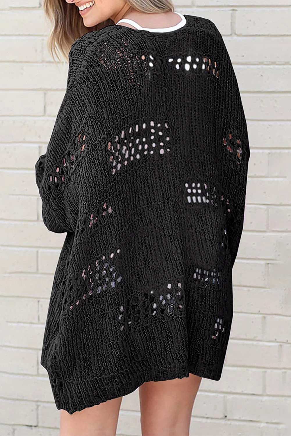黑色休闲镂空针织蝙蝠袖开衫 LC271960