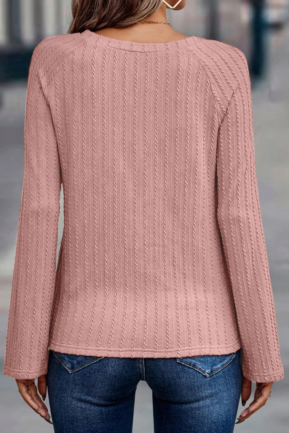 粉色罗纹圆领针织长袖上衣 LC25121859