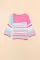粉色拼色条纹四分之三袖针织上衣